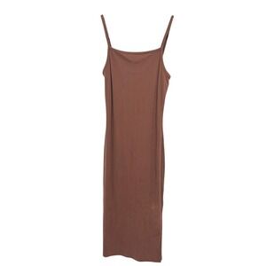 Ribbed Bodycon Midi Dress Small Brown Spaghetti Strap Minimalist Capsule